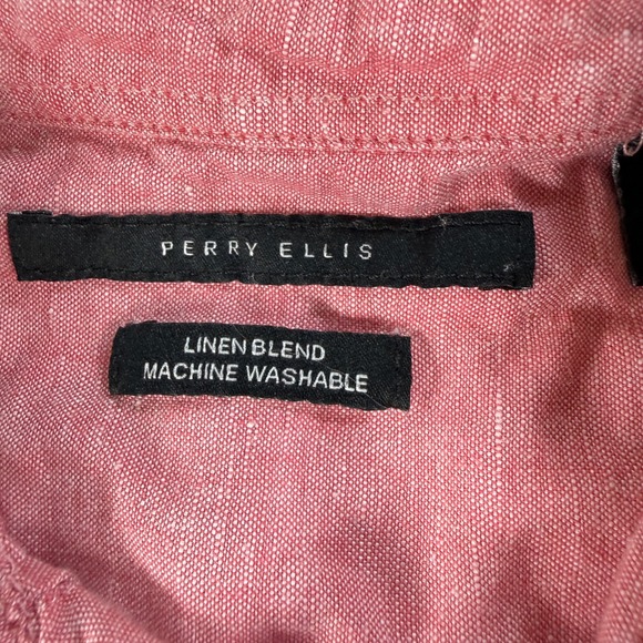 Perry Ellis Mens Washable Linen Blend Short Sleeve Button Down Shirt Pink Large - Picture 3 of 11
